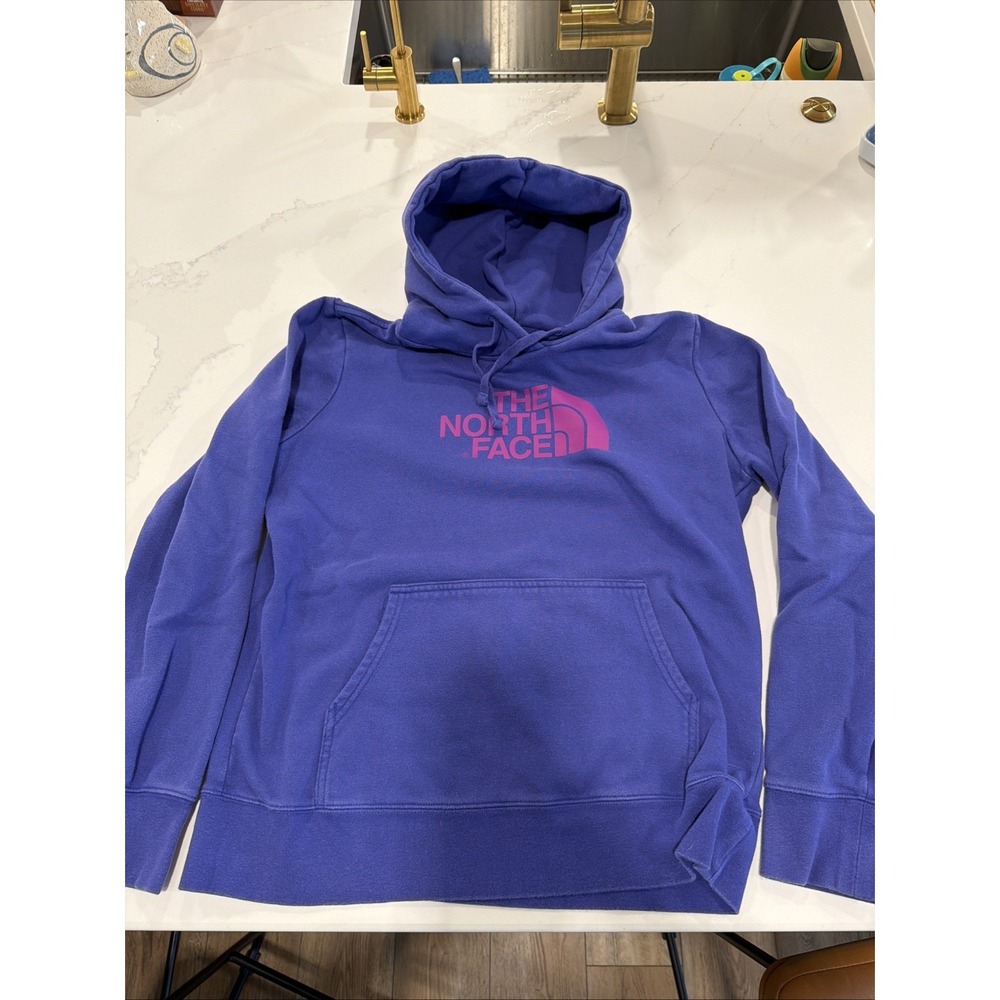 The North Face Pullover Hoodie Women Large Purple Excellent Logo Graphic Fleece